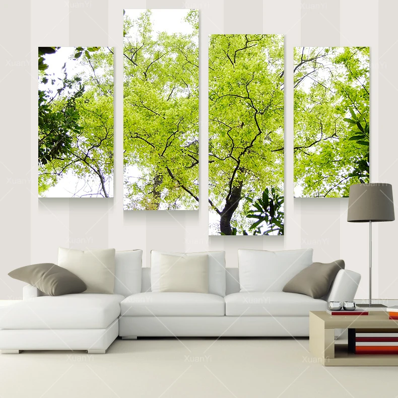 4 Panel Modern Tree Paintings Canvas Decoracion Pictures Cuadros Wall Art Home Decor For Living Room