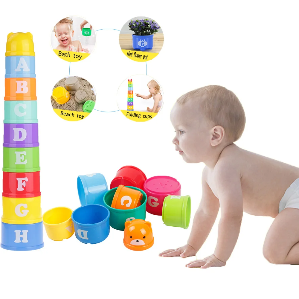 Quaslover/складывающиеся радужные складные стаканчики для малышей и детей постарше, складывающиеся стаканчики с изображением башни и цифрами, английские буквы, геометрические игрушки, развивающая игрушка