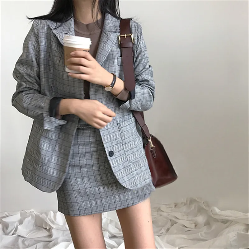 Cbafu Kore Sik Blazer Ceket Ekose Mini Etek Takim Elbise Kadin Ceket Takim Elbise Ofis Kadin Ceketi Yuksek Bel Etek 2 Parca Set Kadin N899 Dress Suits Aliexpress