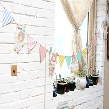 

1 Set New Cartoon Birthday Bunting Banners String Bears Garland Stripes Ripples Round Dots Flags Decorations For Birthday Party