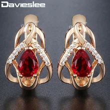 Davieslee серьги-гвоздики для женщин Hear Love Red CZ 585 розовое золото с покрытием из чистого кубического циркония женская серьга модная DGE99