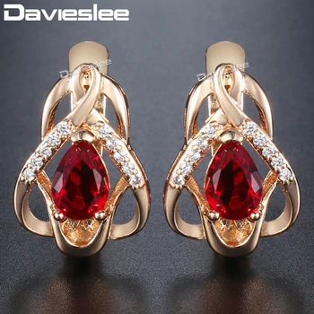 

Davieslee Stud Earrings For Women Hear Love Red CZ 585 Rose Gold Filled Paved Clear Cubic Zirconia Womens Earring Fashion DGE99