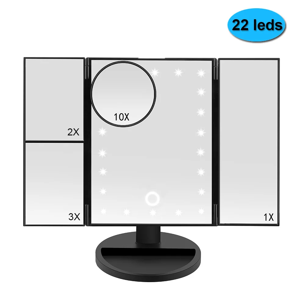 Cena Lustro do makijażu regulowana jasność ekran dotykowy stół do komputera 3 składane 22 led do makijażu 1X 2X 3X 10X lustra powiększające w łazience