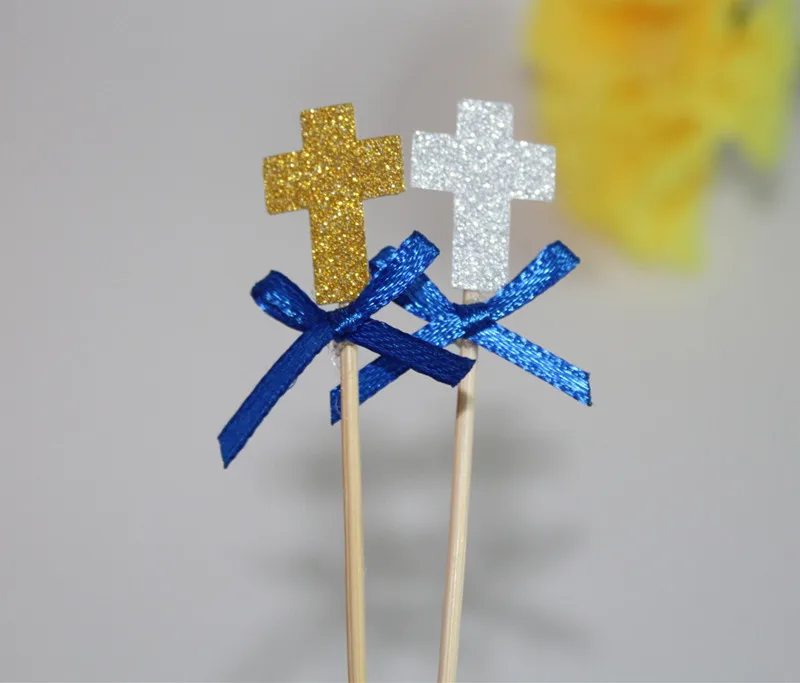 Настроить крестины для девочек и мальчиков крещения крестины кекс Toppers 16 CT Святое Причастие подтверждение торжества - Цвет: Синий