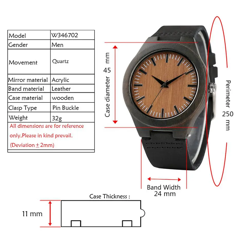 Top Gifts Men Watch Wood Simple Quartz Analog Dial Genuine Leather Men Wrist Watches Clock Man 2