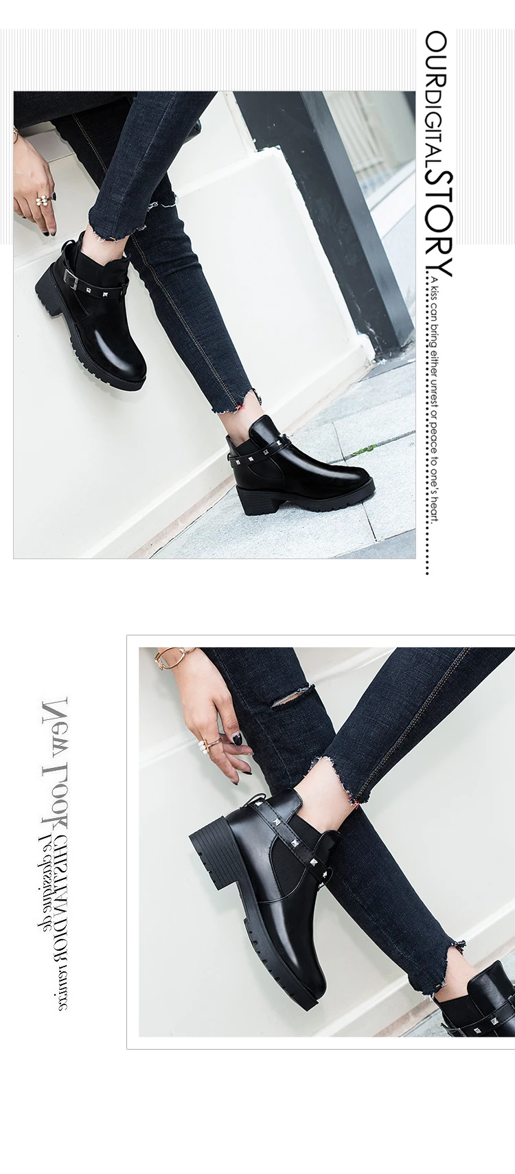 LZJ/ ботинки на резиновой подошве с пряжкой; зимние ботинки «Челси»; женская обувь; Осенняя женская обувь на квадратном каблуке