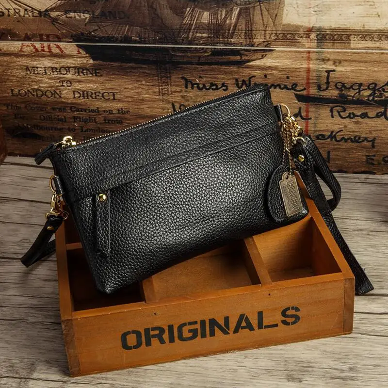 Новая мода натуральная кожа Ms. Корейская сумка летняя Ms. Кроссбоди Мобильный телефон сумка кошелек - Цвет: Черный