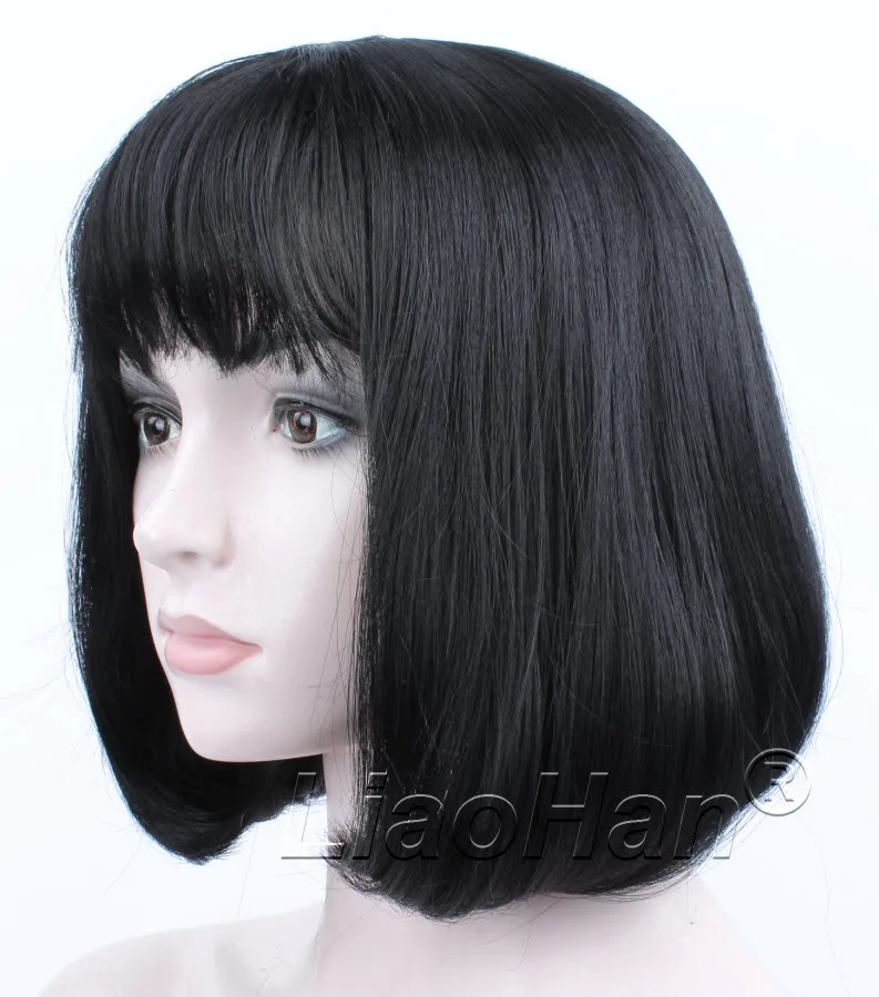 Fashion Black Short Wig Short Black Bob Wig with Fringe Bang Short Black Hair Wigs for Women on