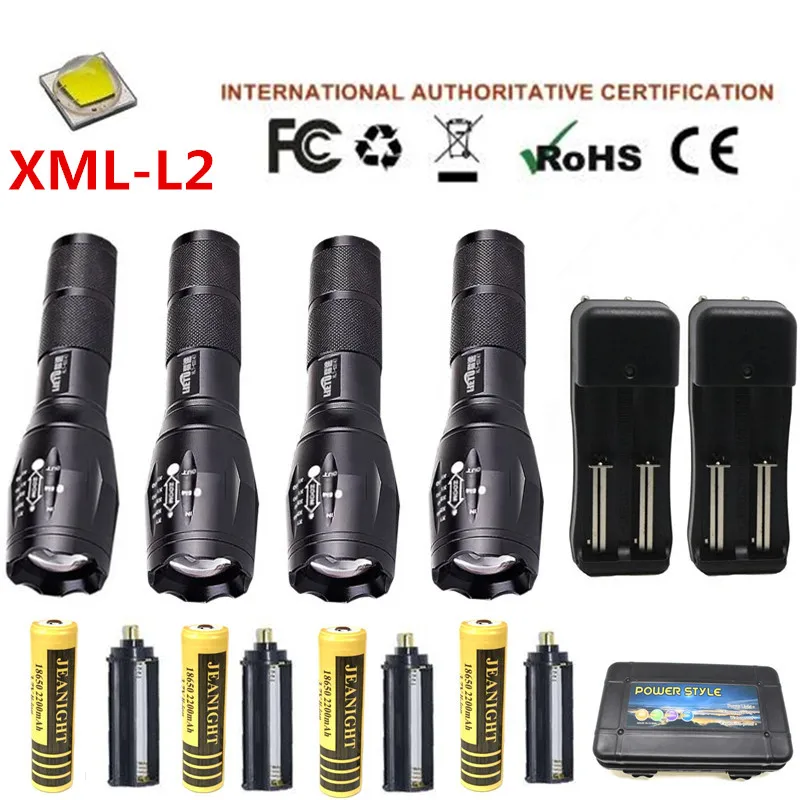 

1/2/4 PCS LED Flashlight XM-L L2 Flash Light Torch Waterproof Zoomable CREE Flashlights for 18650 Rechargeable Battery or AAA