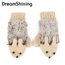 DreamShining Heated Villus Hedgehog Wrist Mittens Winter Gloves for Women Knit Warm Fitness Gloves 5 Colors Girls Cartoon
