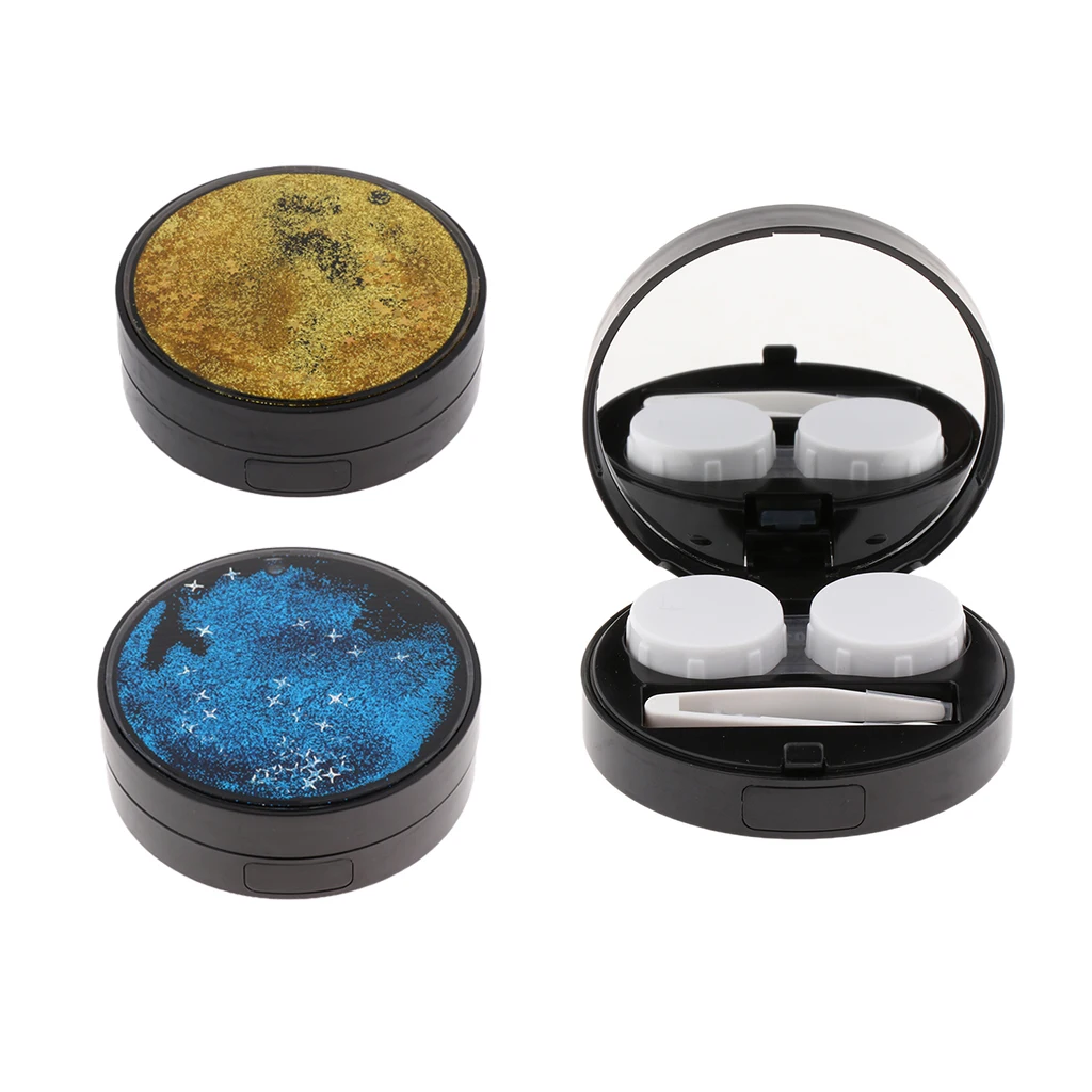 

Retro Contact Lens Case for Eyes Lenses Container Contact Lens Box Cover Travel Mirror Kit Storage Case Tweezers Holder Set