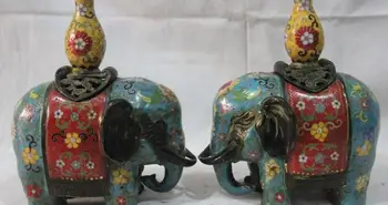 

10" Tibet Pure Bronze Wire Inlay Cloisonne Enamel Elephant Incense Burner censer