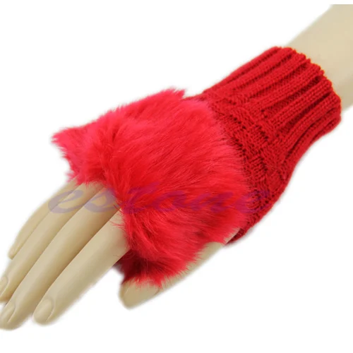 Новые модные женские вязаные зимние перчатки без пальцев унисекс мягкие теплые варежки - Цвет: Красный