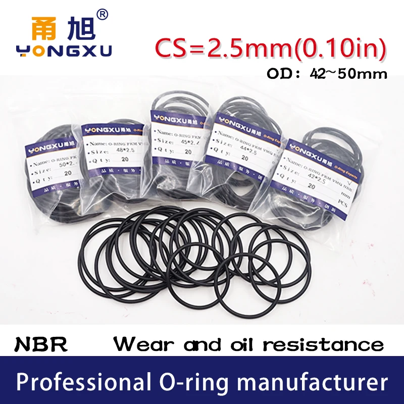 

40PCS/lot Black NBR Sealing O-Ring 2.5mm Thickness 42/44/45/48/50mm OD O Ring Seal Rubber Gasket Washer