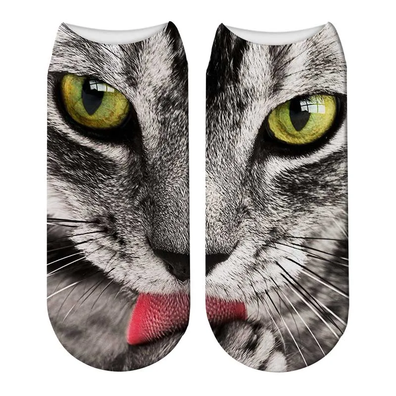 SexeMara/ дизайн, женские рождественские носки унисекс с 3D принтом кошки, Meias, женские носки с 3D принтом в виде кошачьей мордочки, Harajuku, милые короткие носки для домашних животных - Цвет: Style11