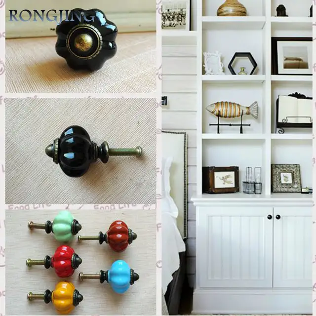 3x Vintage Ceramic Kids Cabinet Drawer Knobs Antique Cupboard