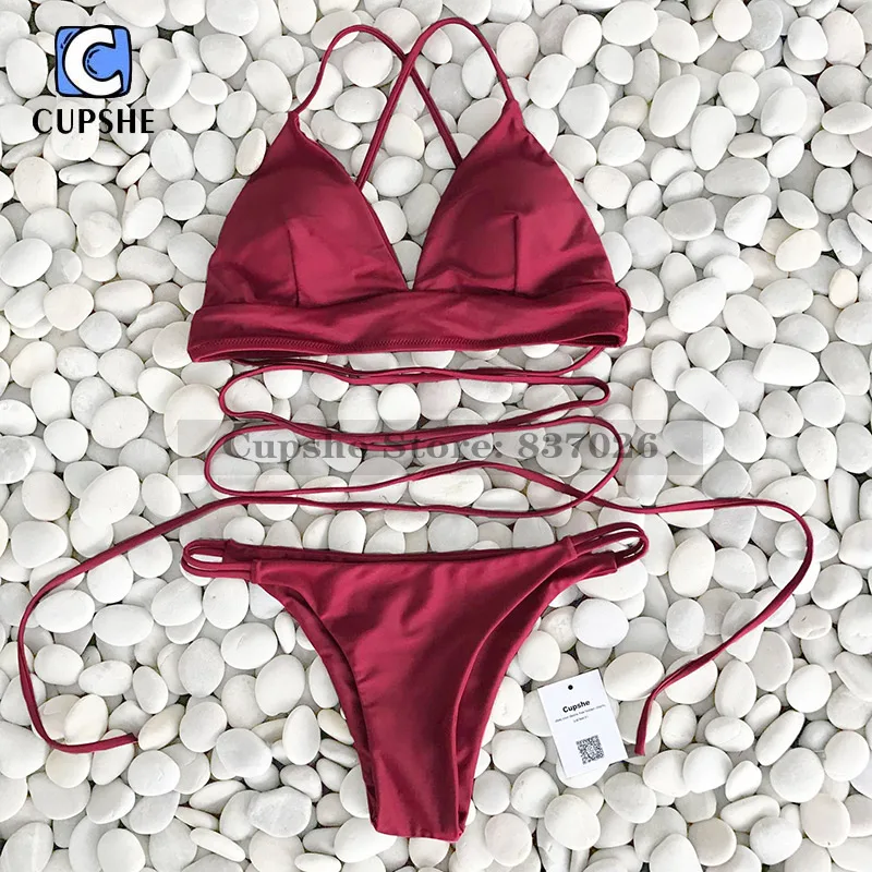 Cupshe Women Wine Cross Bikini Set Women's Sexy Beach bikini Monokini Swimsuit |