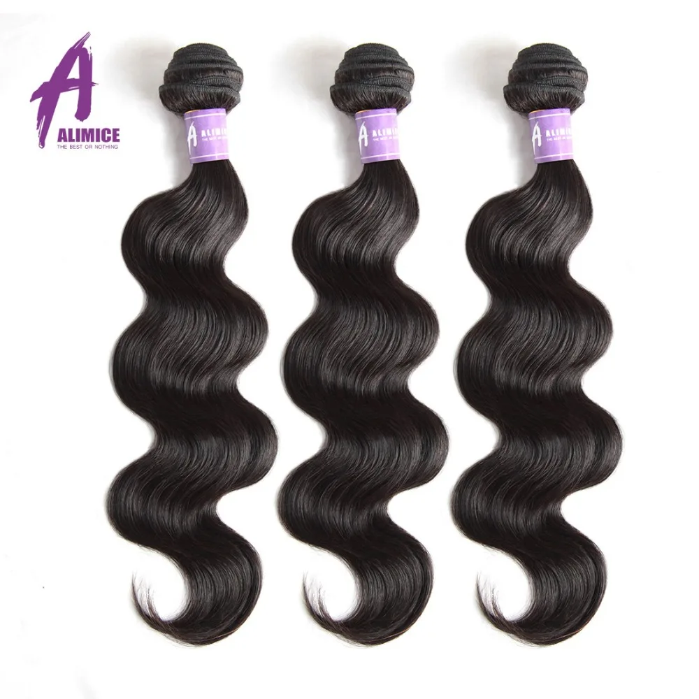 Alimice Hair Peruvian Body Wave 100% Human Hair Weave Bundles Non-Remy Hair Extension Can Be Dyed Natural Color 8-30 Inch body-wave