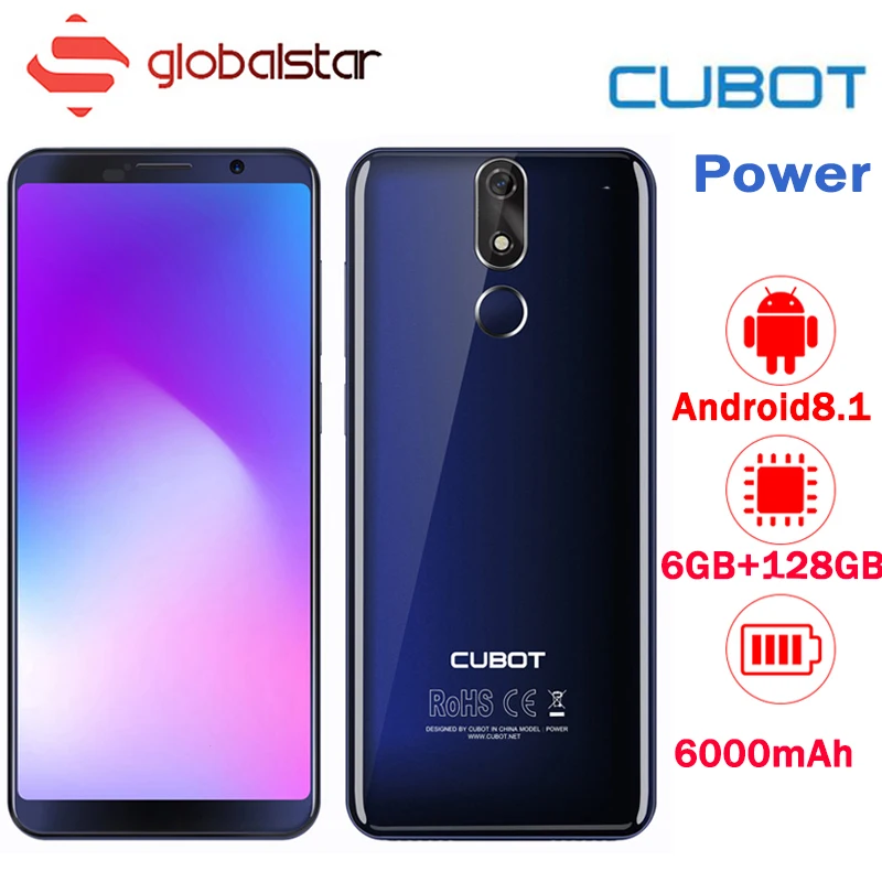 Cubot Мощность Android 8,1 MT6763T Octa Core мобильный телефон 5,99 дюймов полный Экран 6 ГБ Оперативная память 128 ГБ Встроенная память 6000 мАч 4 GFingerprint сотовый