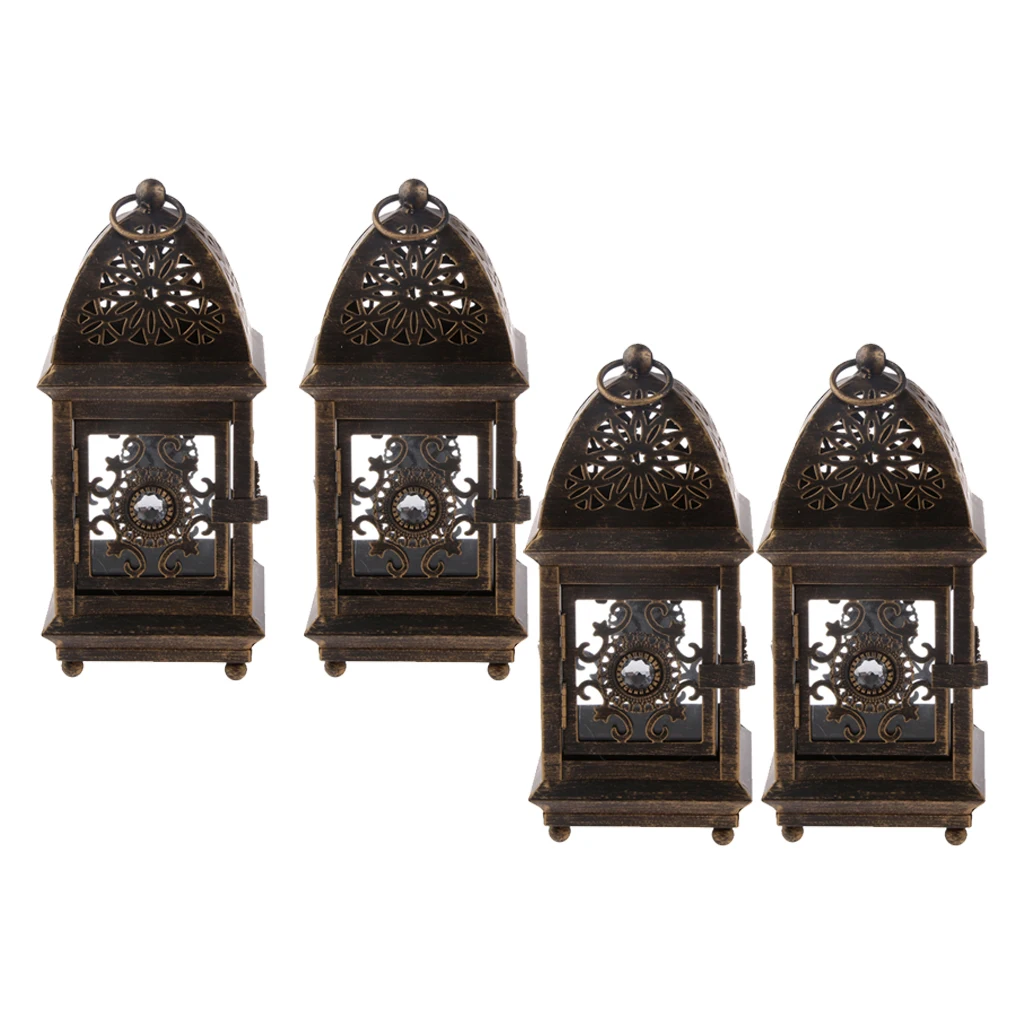 4pcs European Style Metal Hollowed Candle Holders Tealight Candlestick Hanging Lantern Wedding Party Decor