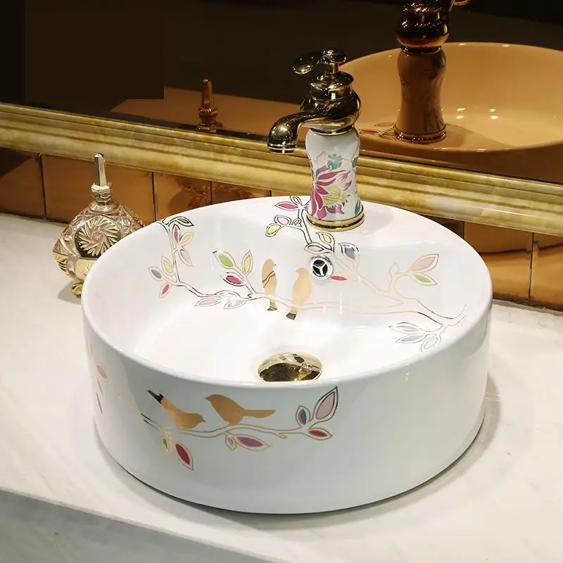 Европейский стиль керамический декоративная раковина в виде миски умывальник круглый маленькая Бытовая ванная комната балкон маленький керамический умывальник ванная раковина