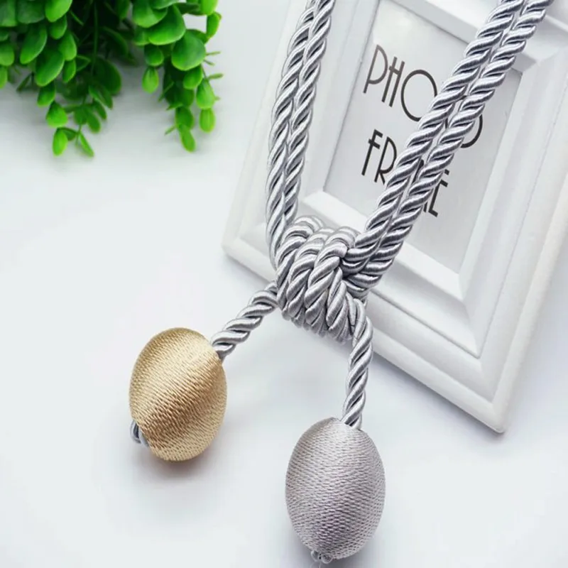 grey Double Ball Curtain Tiebacks Curtain Buckles Holdback Hanging Belts Ropes Curtain Hook Holder Curtain Supplies Pretty 1pc - Color: grey