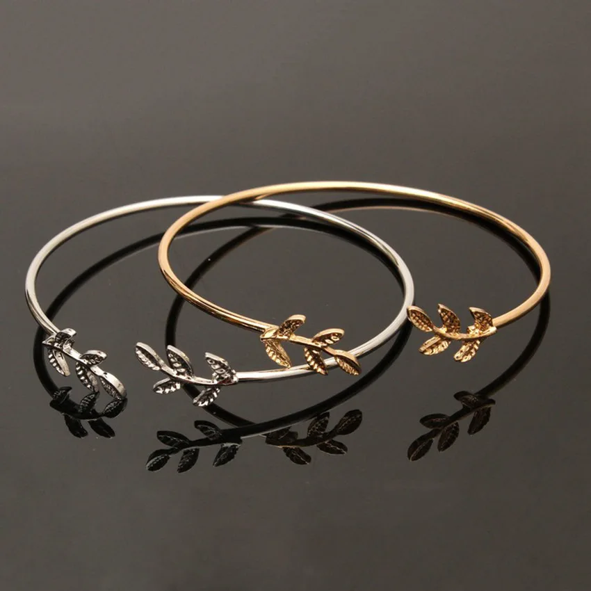 1 шт., женские браслеты-манжеты из сплава с открывающимися листьями, браслеты золотого и серебряного цвета, Женские Ювелирные изделия