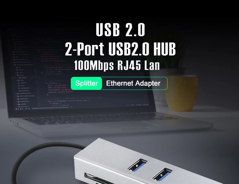 OFCCOM 2-Port USB 2.0 Hub with RJ45 Ethernet LAN Network Adapter USB to SD/TF Card Reader for Laptop PC Computer