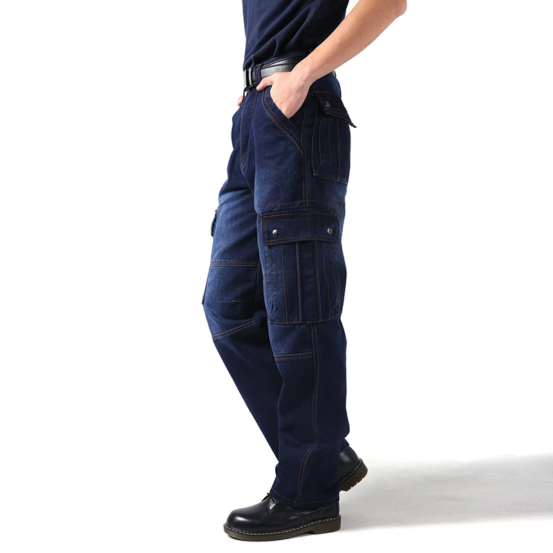 Idopy мужские джинсы карго военные тактические с несколькими карманами рабочие синие свободные джинсы для мужчин размера плюс