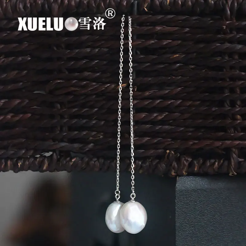 XUELUO 925 пробы серебряные модные длинные линии из натуральной культивированной пресной воды монета серьги с барочным жемчугом