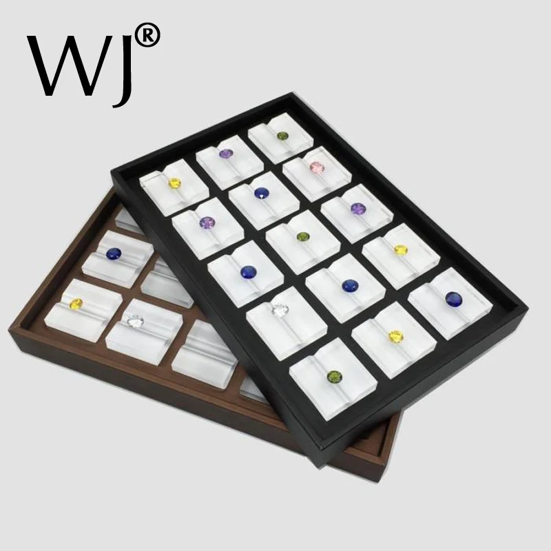 Loose Diamond Display Tray Gemstone Holder Stand Case PU Leather