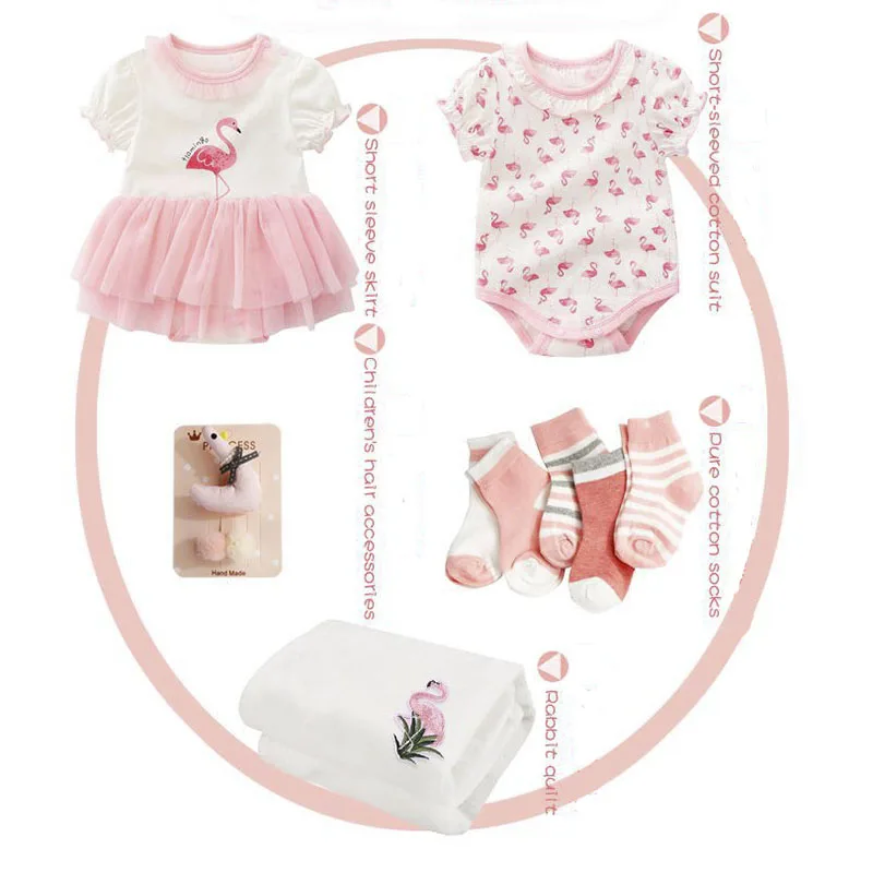 9 шт./компл. девочек Фламинго комплект одежды 0-12 м для короткий рукав юбки боди носки головные уборы для новорожденных подарки