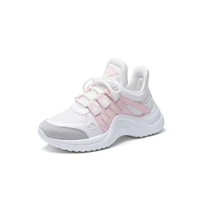 JUNSRM бренд Обувь с дышащей сеткой женская повседневная обувь из вулканизированной резины; женские модные кроссовки со шнуровкой; высокие, для отдыха, женская обувь; большие размеры 35-43 - Цвет: Pink