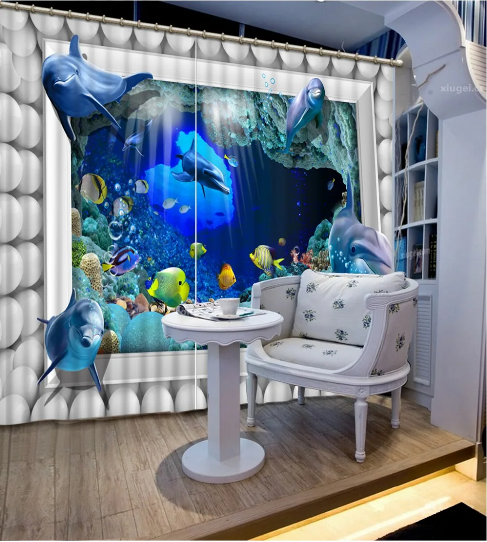 

Factory diret sale Fashion 3d curtains ocean dolphin Curtain window room Home Decoration