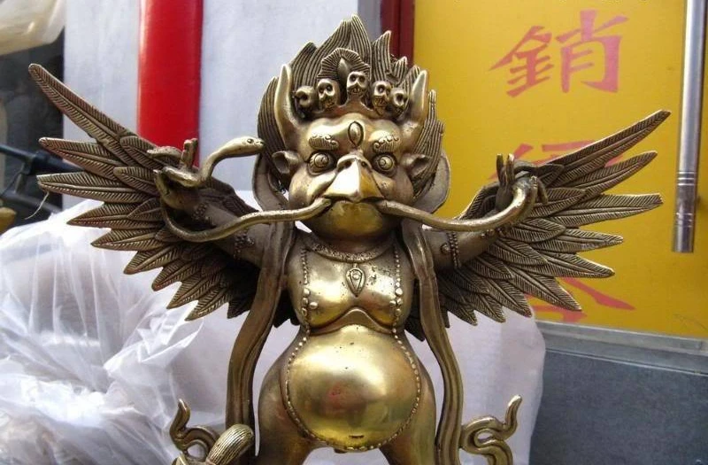 

12"Tibet Refined Brass Copper Garuda Dapeng Bird God Buddha Statue