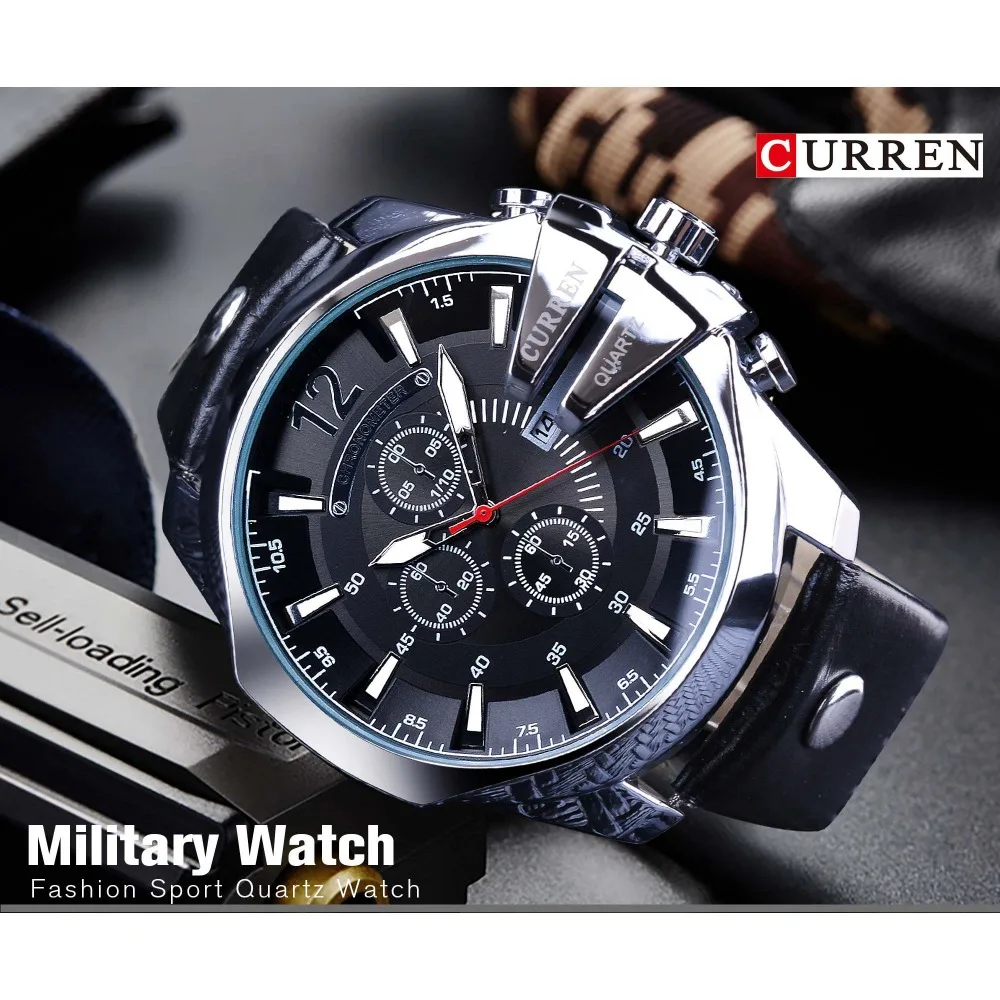 Online CURREN Army Military Pilot Design Armbanduhr Große Zifferblatt Fashion Wasserdicht Herren Quarz Top Marke Luxus Männliche Uhr Leder Uhr