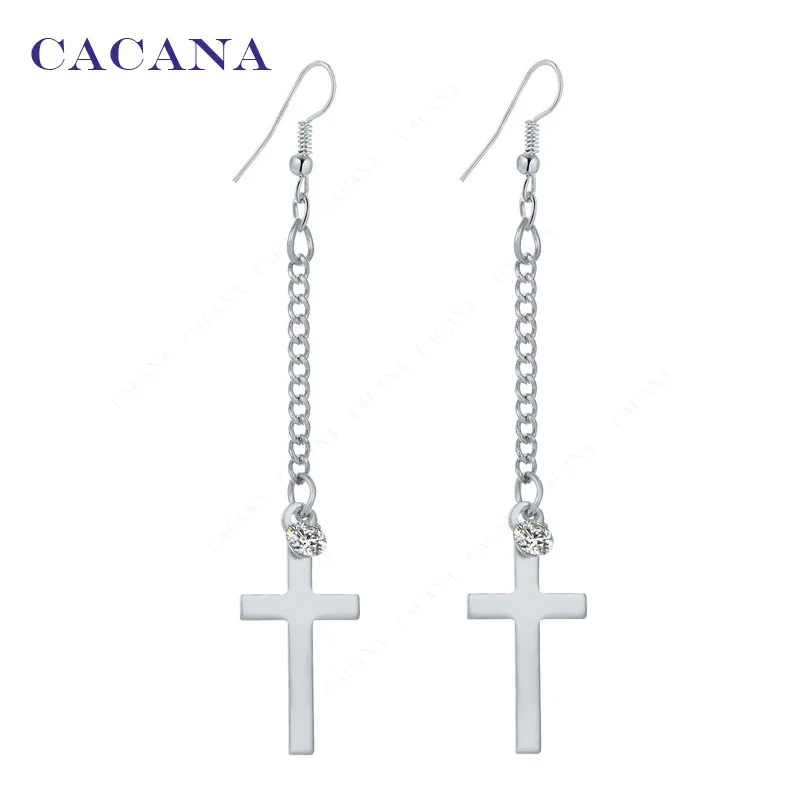 CACANA Long Earrings Cross Dangle Earrings For Women Top Quality With CZ Bijouterie Hot Sale No.A199