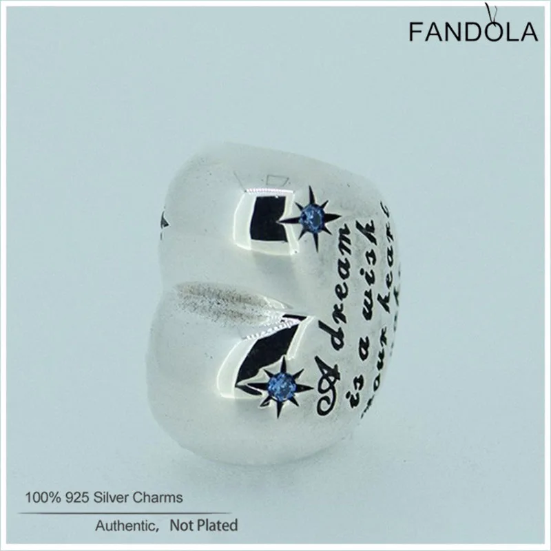 

100% Real 925 Sterling Silver Blue CZ Cinderella Heart Beads Charm Fits Original Brand Bracelets Jewelry Making Berloque
