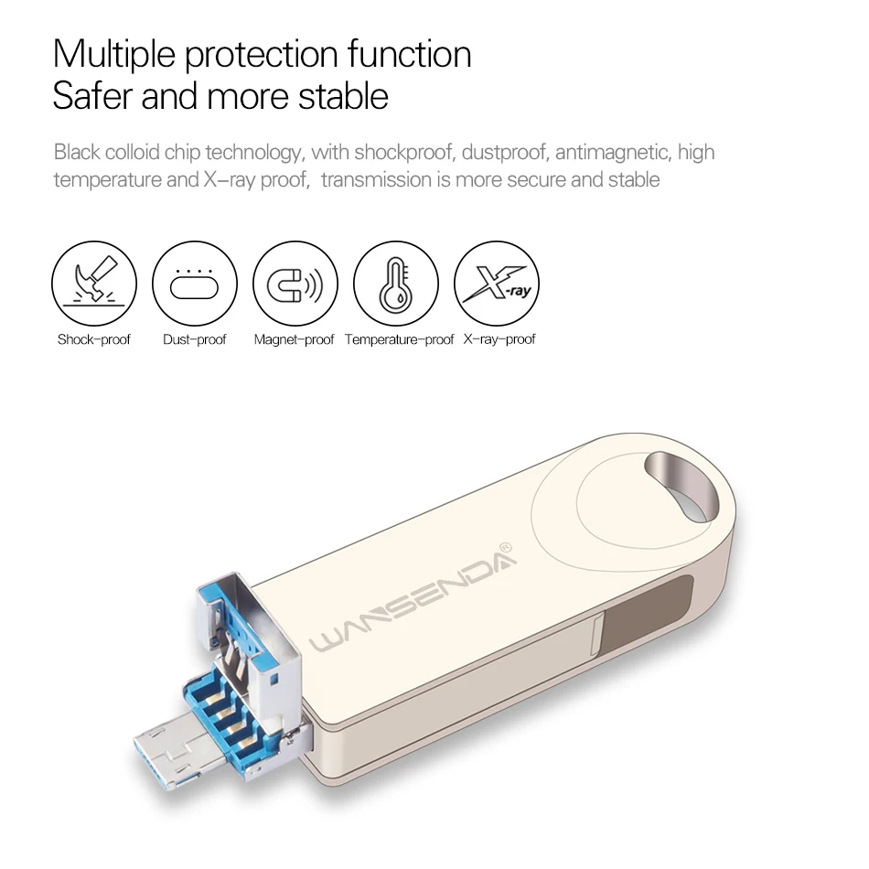 WANSENDA OTG 3 в 1 USB флэш-накопитель USB3.0 и iOS и Micro USB накопитель 128 Гб 64 ГБ 32 ГБ 16 ГБ 8 ГБ флешки, USB флеш-карта диск