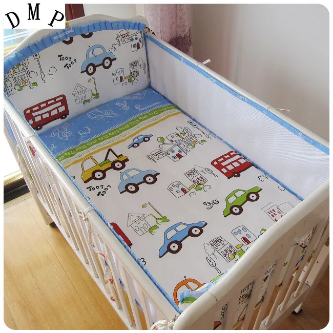 

Promotion! 5PCS Mesh Cotton Custom Baby Bedding Sets Cartoon Printing Baby Bed Cot Set,include(4bumpers+sheet)
