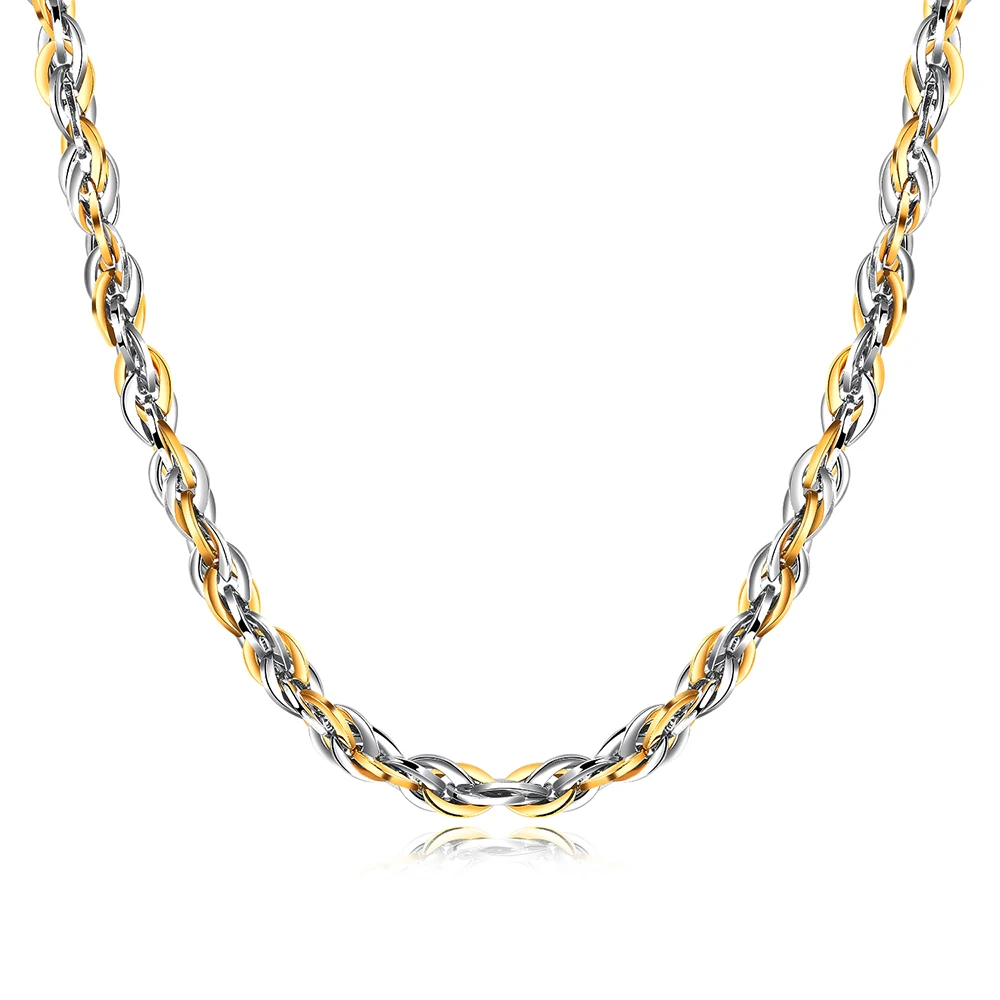 

JeeMango Silver/Gold Stainless Steel Necklaces For Men Women Curb Link Chain Hip Hop Figaro Heavy Thick Necklace Collier N18095