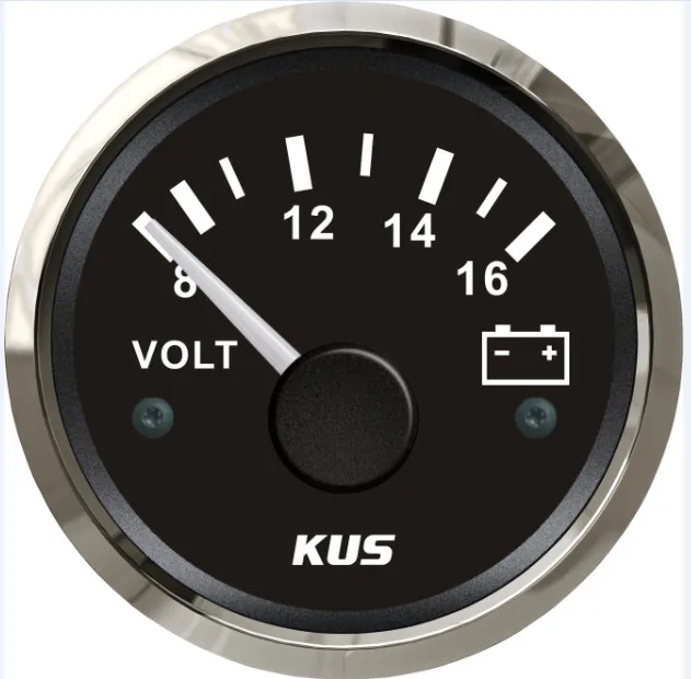 KUS 52 мм вольтметр датчик черного лица 316 рамка из нержавеющей стали 8-16 В для автомобиля грузовик морской лодки yatch светодиодный подсветка