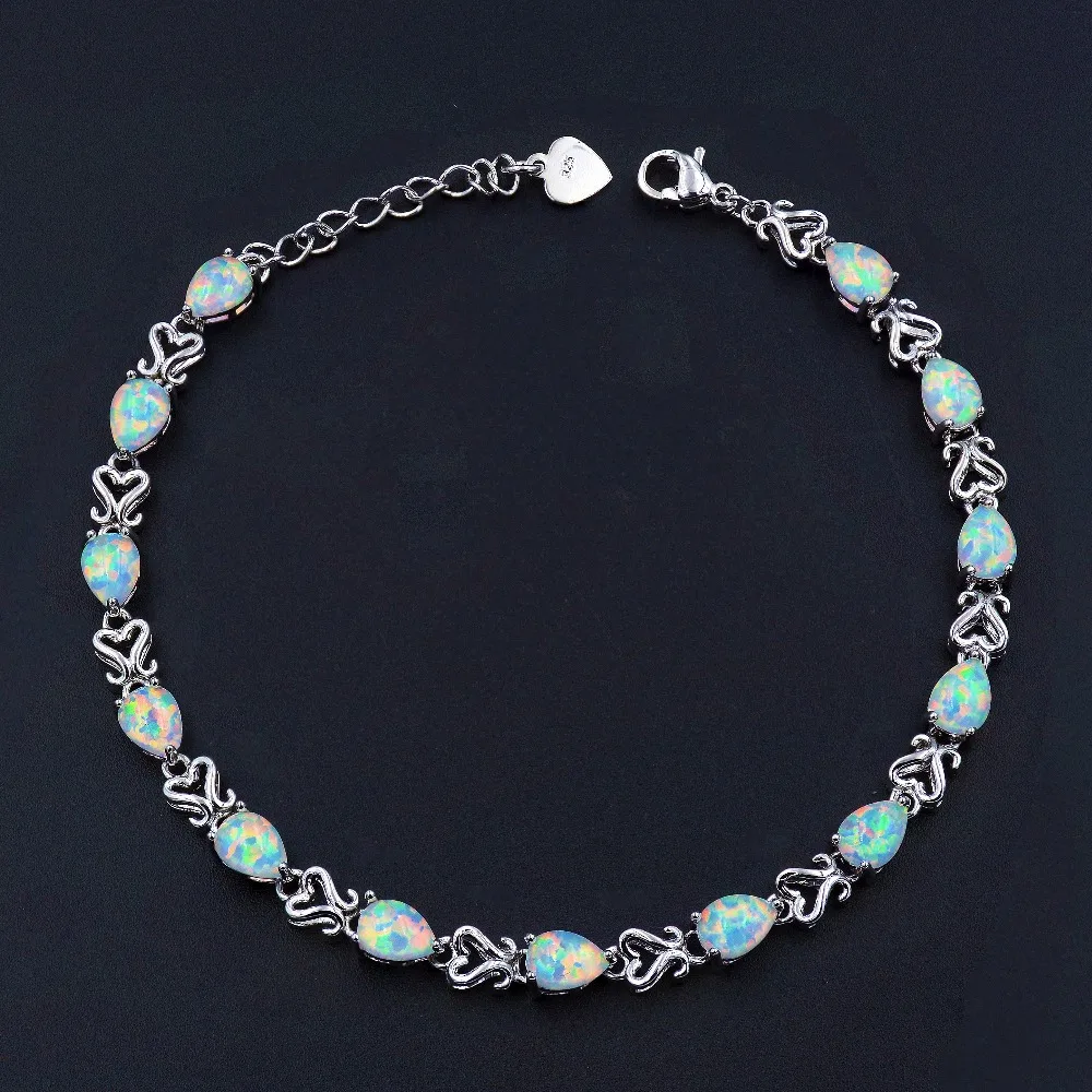 

Pearly White Water Drop Shaped Fire Opal Bracelet with Extended Chain