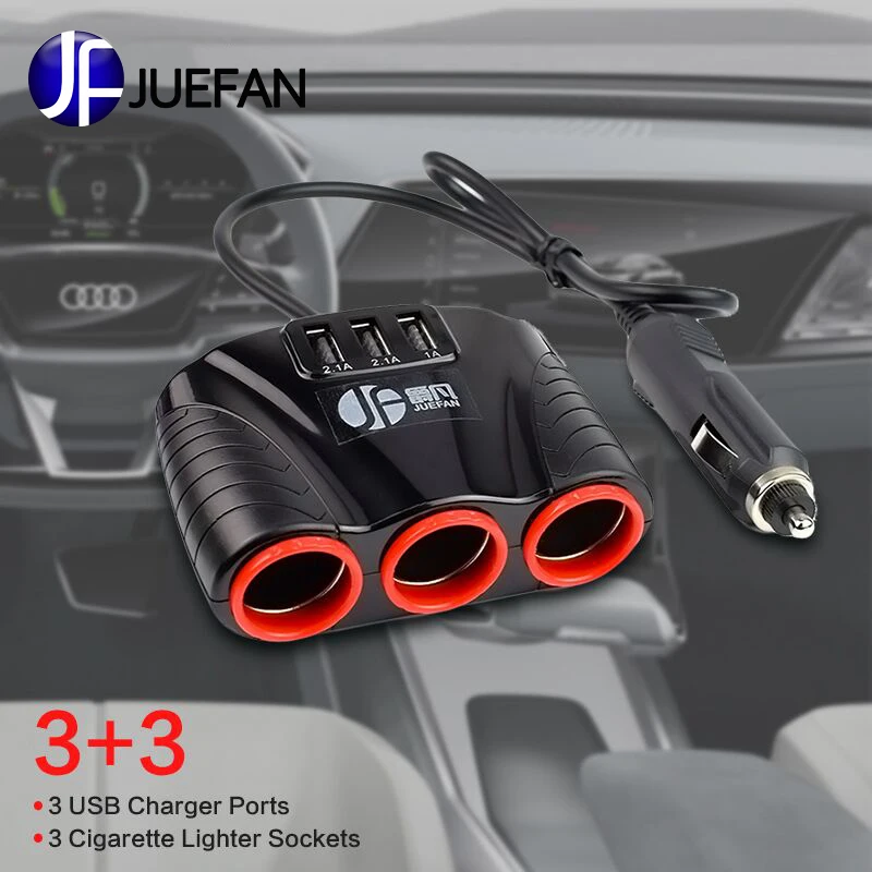 

12V / 24V 6-in-1 Car cigarette lighter charger 5V 3.1A Output Power 3 usb Car Charger USB 2.0 fast charge for Mobile phone IPAD