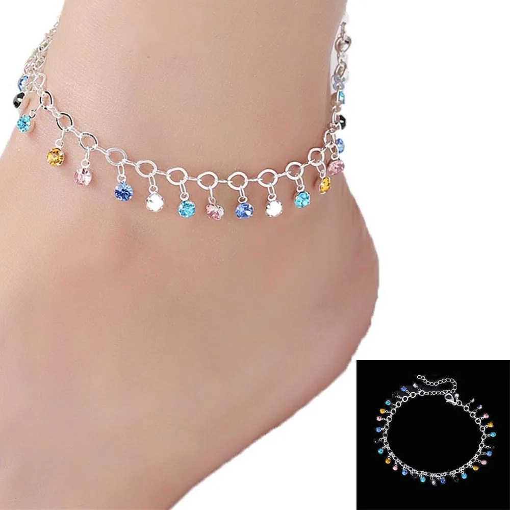 

Fashion Charming silver plated simple fashion Rhinestone crystal anklet beach chain bracelet jewelry Women Girl Bracelets