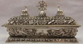 

Tibet Buddhism White Copper Silver Dragon Royal Palace Incense Burner Censer
