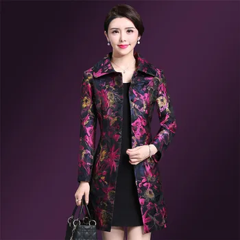 

Trench Coat Women Rose Red M-4XL Plus Size Print Mom Coat 2019 Spring Autumn Office Lady Temperament Slim Long Windbreaker LR109