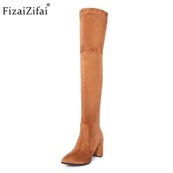 

Coolcept Women Genuine Leather High Heel Boots Zipper Over Knee Boots Warm Winter Boots Fur Shoes Women Footwears Size 33-40