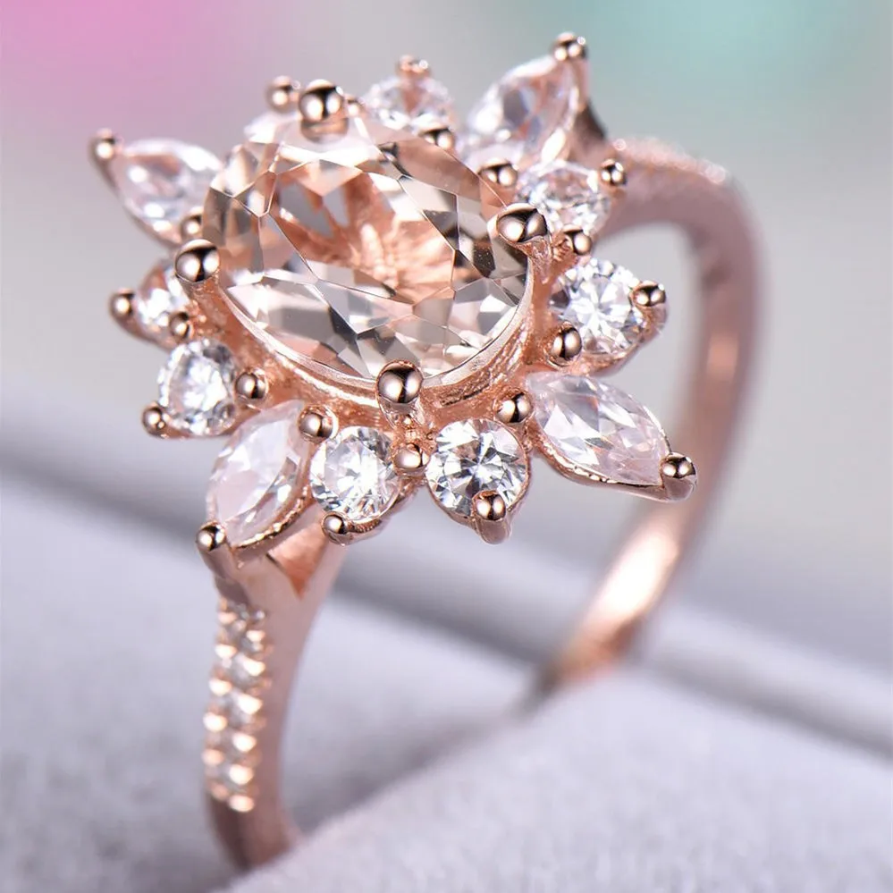 Luxury Rose Gold Color Rings Fashion Crystal Zircon Ring for Women