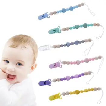 

Baby Pacifier Clip BPA Free Silicone Teething Chain Newborn Nipple Teether Holder Chew Toys Soother Wood Dummy Heart Beads